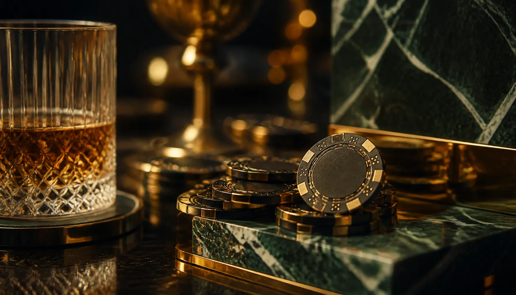 Close-up of gleaming gold coins scattered on deep burgundy velvet surface under warm cinematic light